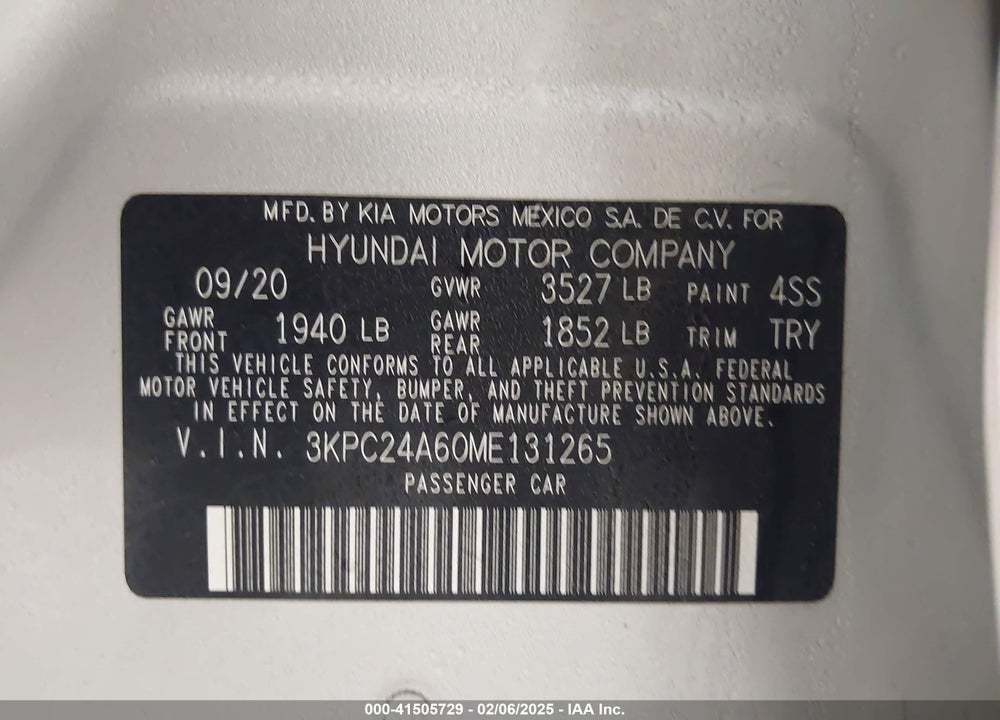 2021 HYUNDAI ACCENT VIN: 3KPC24A60ME131265