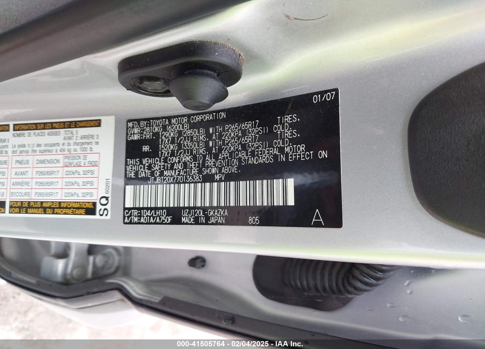 2007 LEXUS GX 470 VIN: JTJBT20X770136383