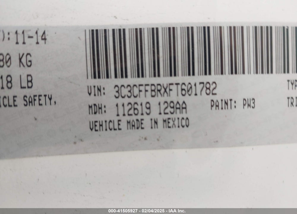 2015 FIAT 500 SPORT VIN: 3C3CFFBRXFT601782