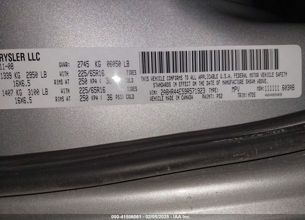 2009 CHRYSLER TOWN & COUNTRY LX VIN: 2A8HR44E59R571923