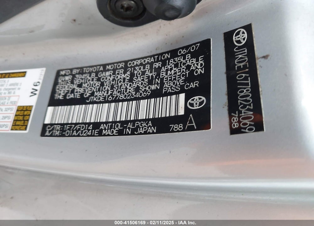 2008 SCION TC VIN: JTKDE167780234069