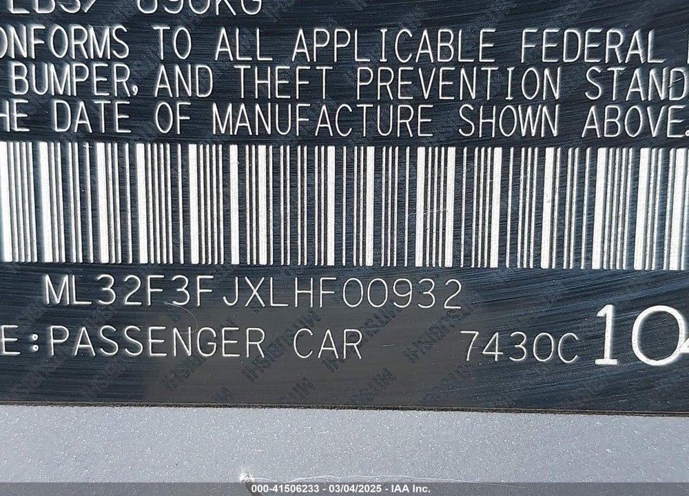 2020 MITSUBISHI MIRAGE VIN: ML32F3FJXLHF00932