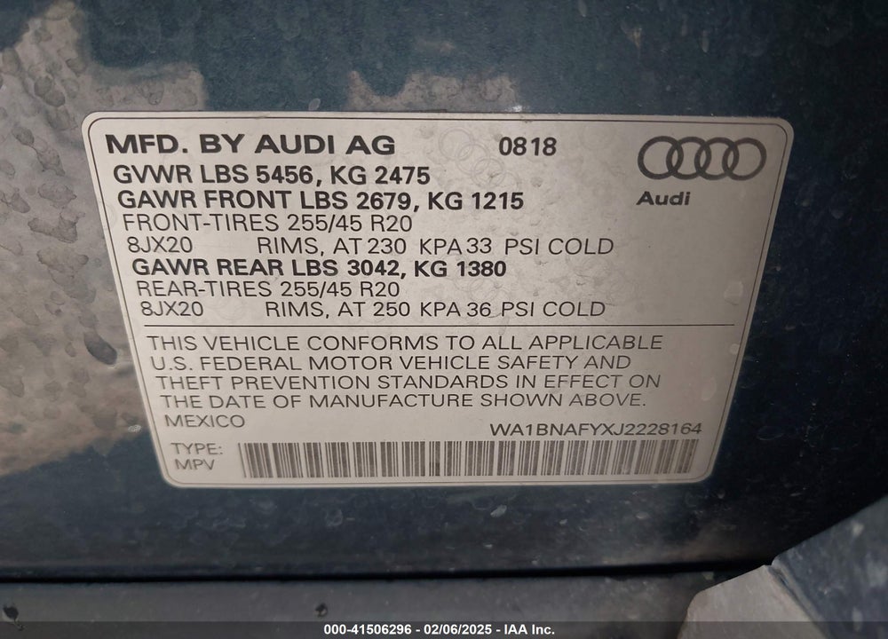 2018 AUDI Q5 VIN: WA1BNAFYXJ2228164