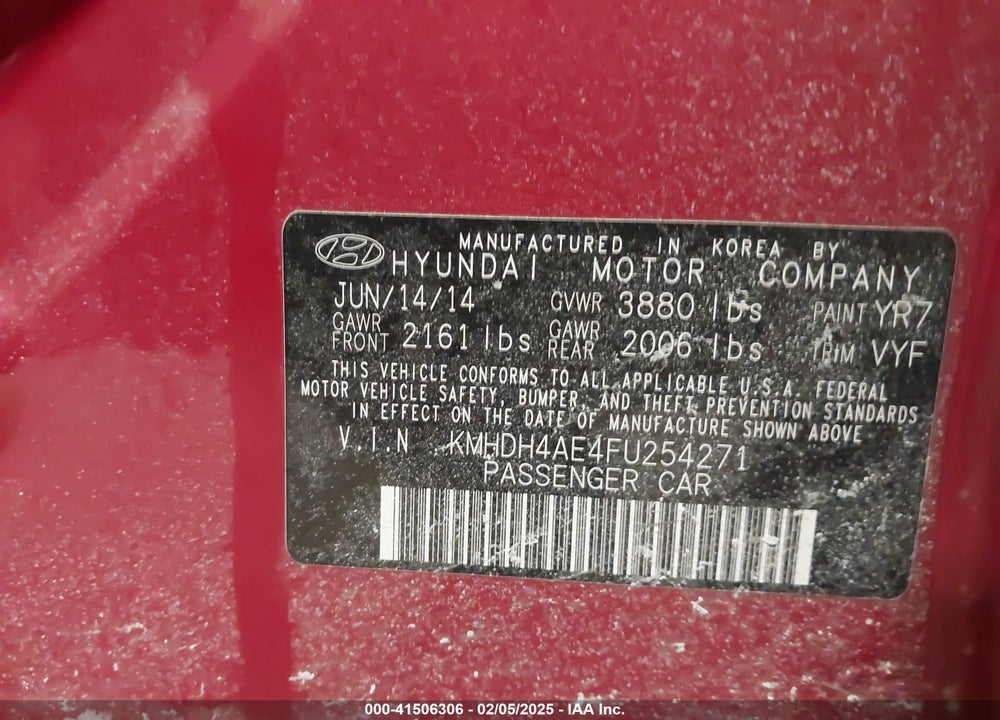2015 HYUNDAI ELANTRA VIN: KMHDH4AE4FU254271