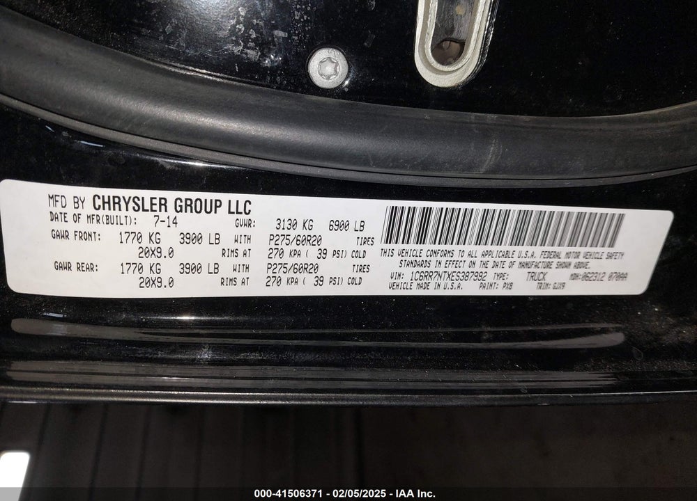2014 RAM 1500 VIN: 1C6RR7NTXES387992