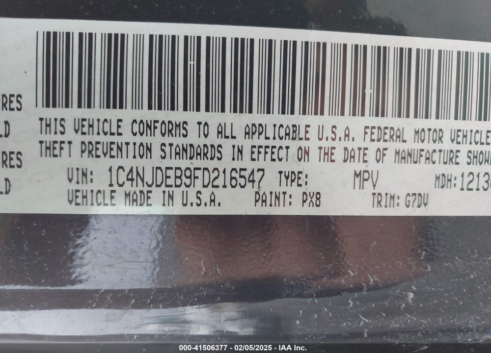 2015 JEEP COMPASS LATITUDE VIN: 1C4NJDEB9FD216547
