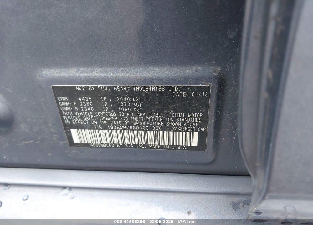 2013 SUBARU LEGACY VIN: 4S3BMBC68D3031056