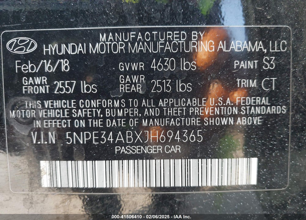 2018 HYUNDAI SONATA VIN: 5NPE34ABXJH694365