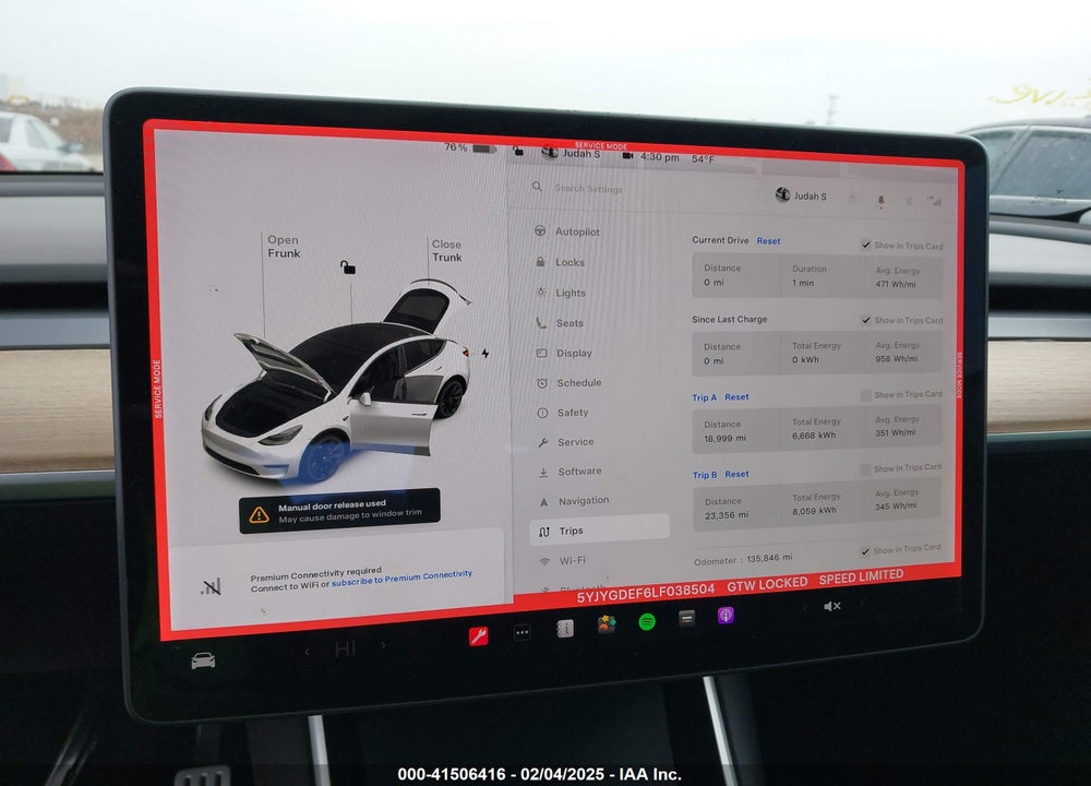 2020 TESLA MODEL Y LONG RANGE DUAL MOTOR ALL-WHEEL DRIVE/PERFORMANCE DUAL MOTOR ALL-WHEEL DRIVE VIN: 5YJYGDEF6LF038504