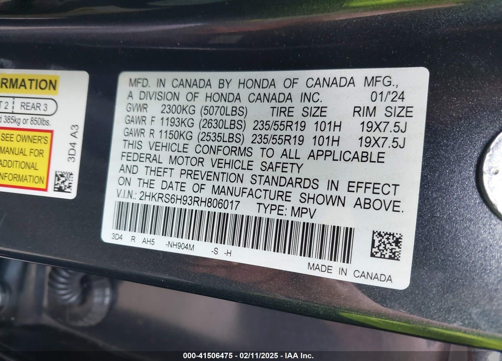 2024 HONDA CR-V HYBRID SPORT TOURING VIN: 2HKRS6H93RH806017