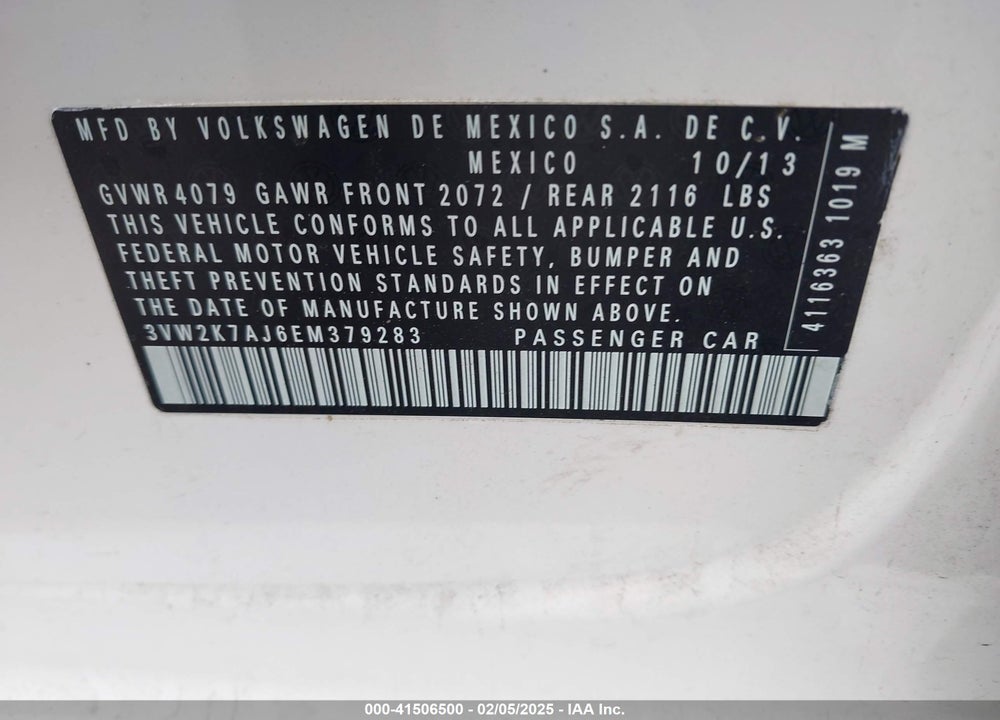 2014 VOLKSWAGEN JETTA VIN: 3VW2K7AJ6EM379283