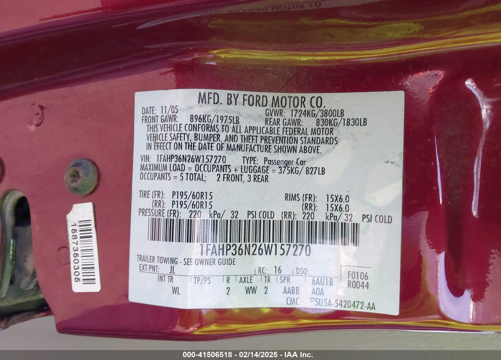 2006 FORD FOCUS ZXW VIN: 1FAHP36N26W157270