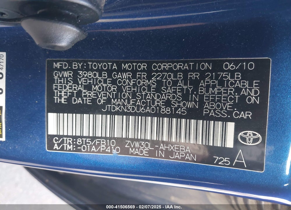 2010 TOYOTA PRIUS VIN: JTDKN3DU6A0188145