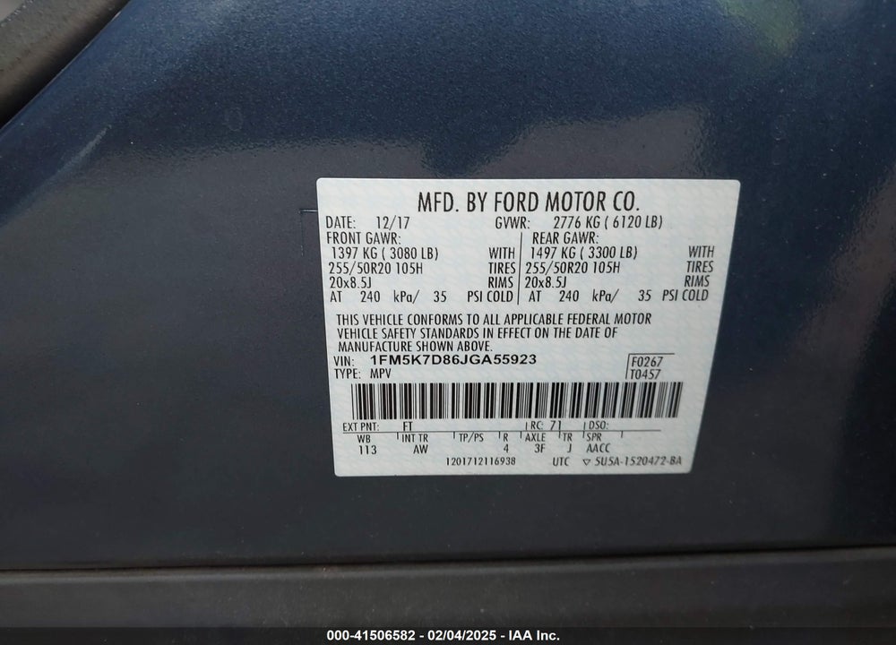 2018 FORD EXPLORER XLT VIN: 1FM5K7D86JGA55923
