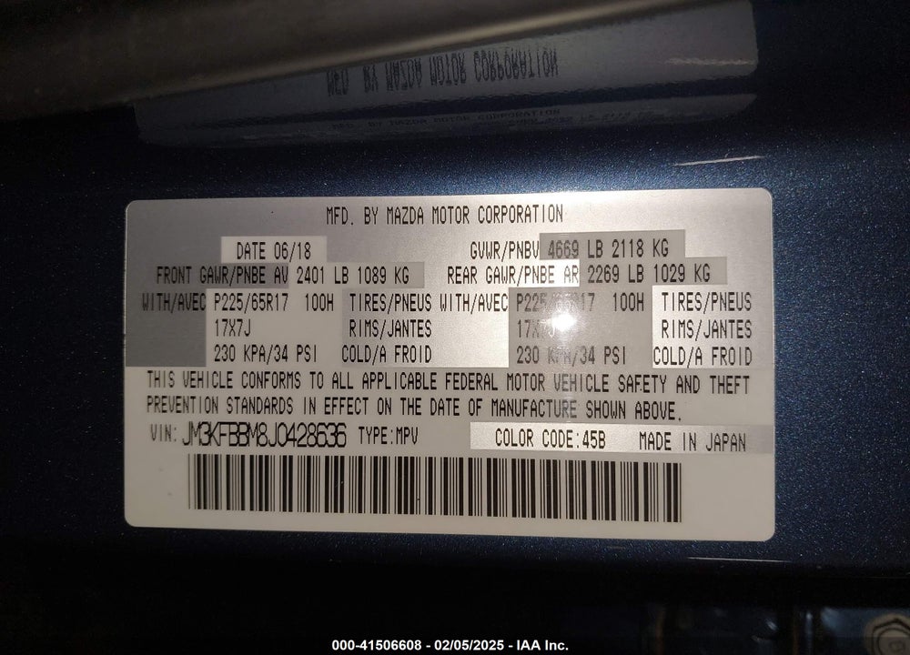 2018 MAZDA CX-5 SPORT VIN: JM3KFBBM8J0428636
