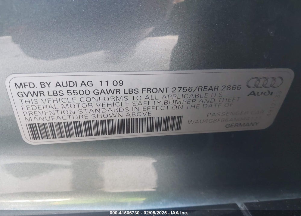 2010 AUDI A6 3.0 PREMIUM VIN: WAU4GBFB6AN044121