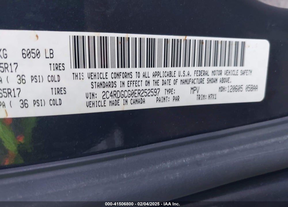 2014 DODGE GRAND CARAVAN VIN: 2C4RDGCG0ER252597