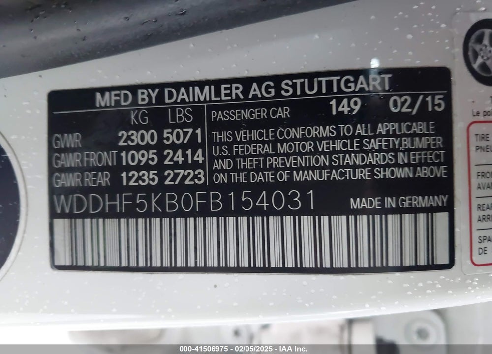 2015 MERCEDES-BENZ E 350 VIN: WDDHF5KB0FB154031
