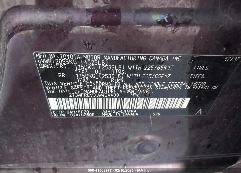 2018 TOYOTA RAV4 VIN: 2T3WFREV3JW434489