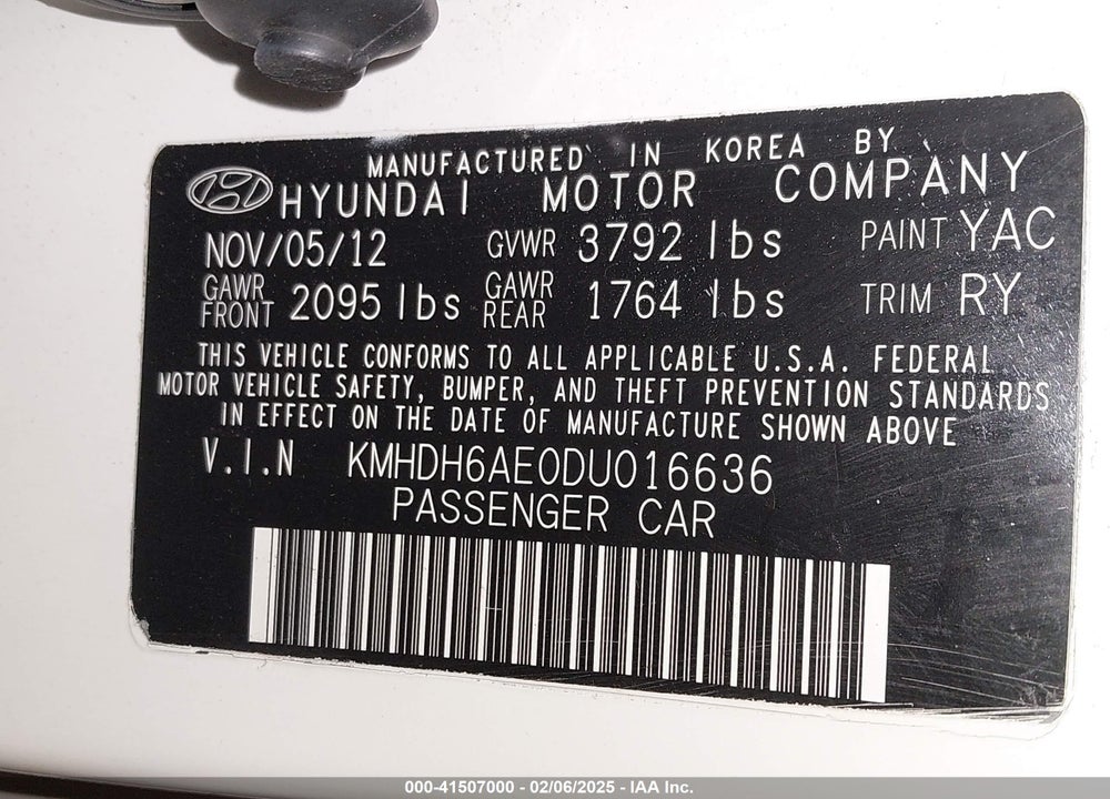 2013 HYUNDAI ELANTRA COUPE VIN: KMHDH6AE0DU016636