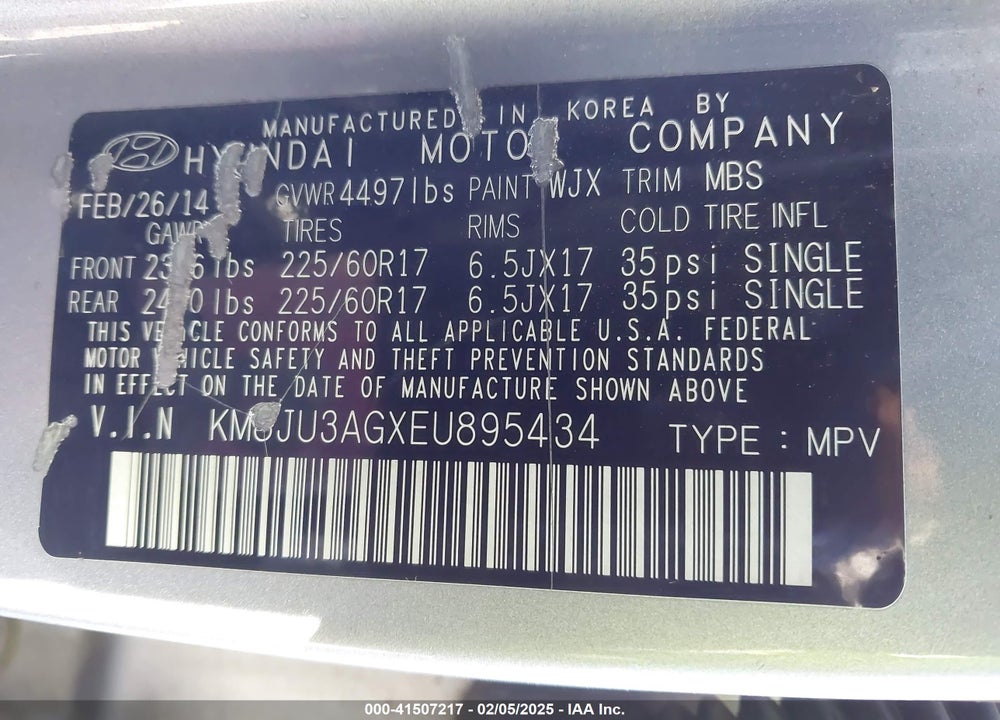 2014 HYUNDAI TUCSON SE VIN: KM8JU3AGXEU895434