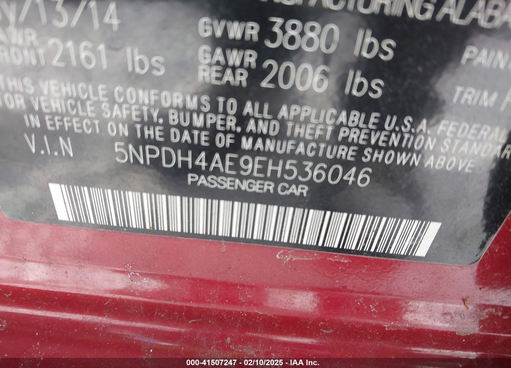 2014 HYUNDAI ELANTRA VIN: 5NPDH4AE9EH536046
