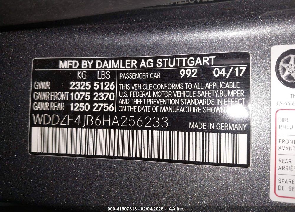 2017 MERCEDES-BENZ E 300 VIN: WDDZF4JB6HA256233
