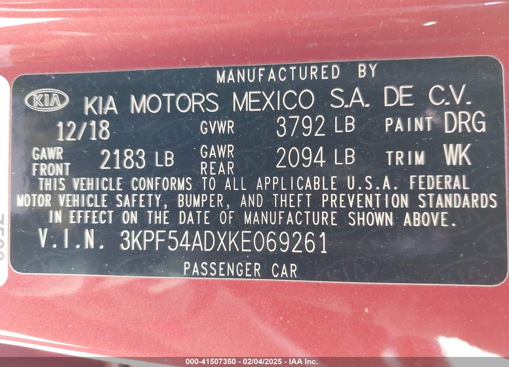 2019 KIA FORTE EX VIN: 3KPF54ADXKE069261