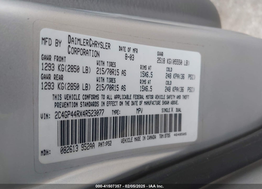 2004 CHRYSLER TOWN & COUNTRY LX VIN: 2C4GP44RX4R523077