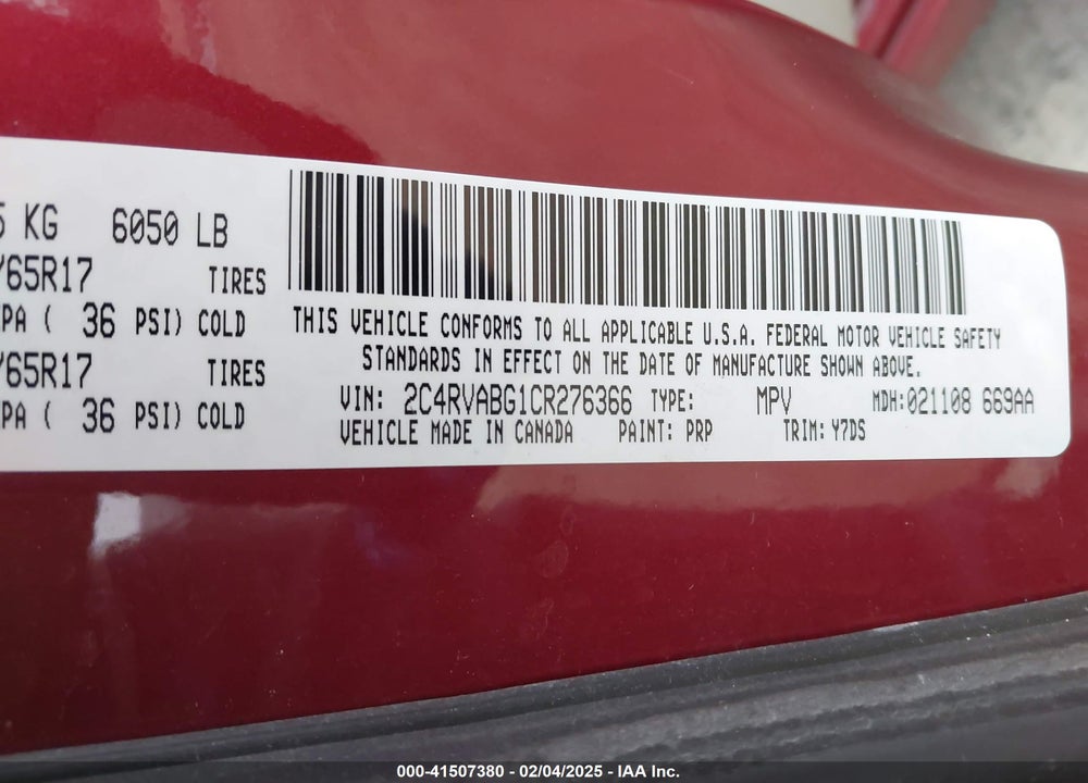 2012 VOLKSWAGEN ROUTAN VIN: 2C4RVABG1CR276366