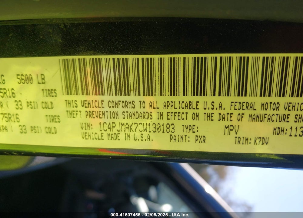 2012 JEEP LIBERTY SPORT VIN: 1C4PJMAK7CW130183