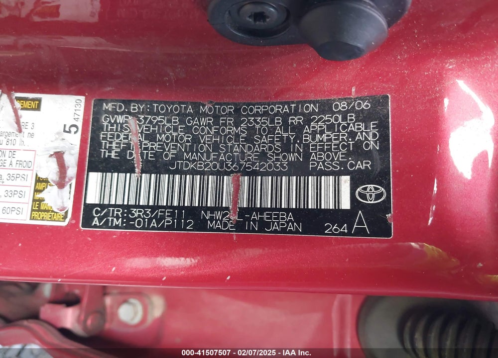 2006 TOYOTA PRIUS VIN: JTDKB20U367542033