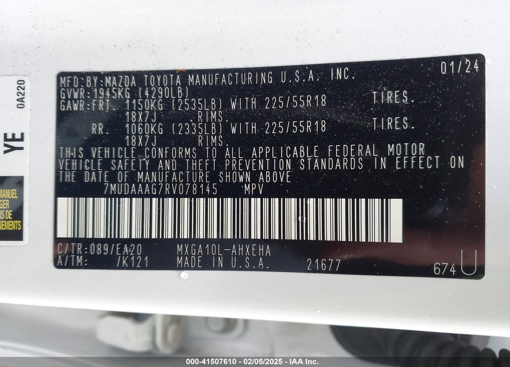 2024 TOYOTA COROLLA CROSS XLE VIN: 7MUDAAAG7RV078145