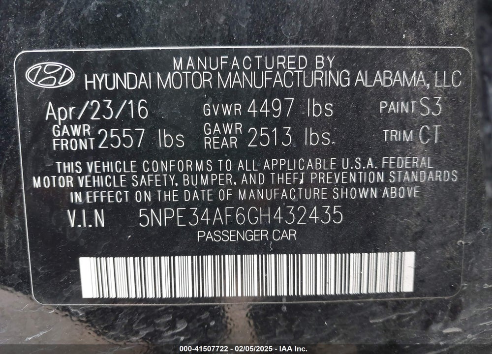 2016 HYUNDAI SONATA VIN: 5NPE34AF6GH432435