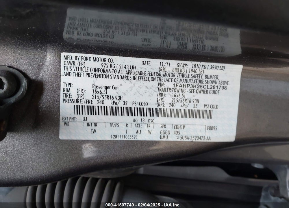 2012 FORD FOCUS SE VIN: 1FAHP3K25CL281798