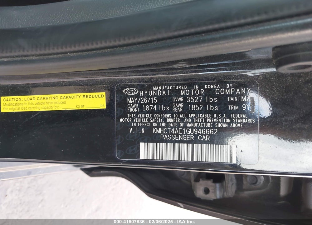 2016 HYUNDAI ACCENT VIN: KMHCT4AE1GU946662
