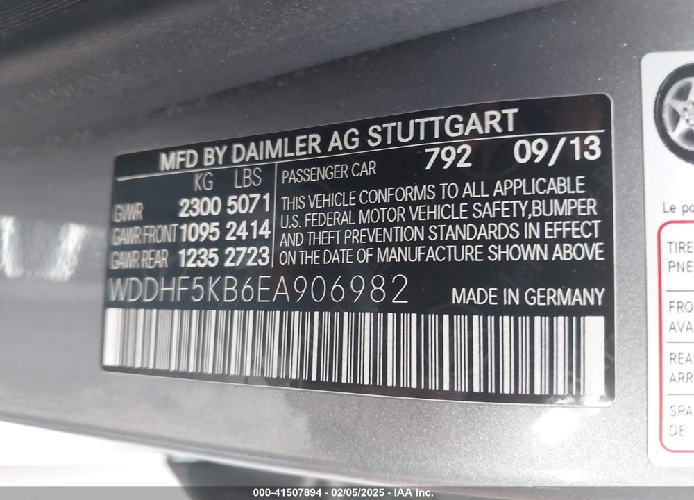 2014 MERCEDES-BENZ E VIN: WDDHF5KB6EA906982