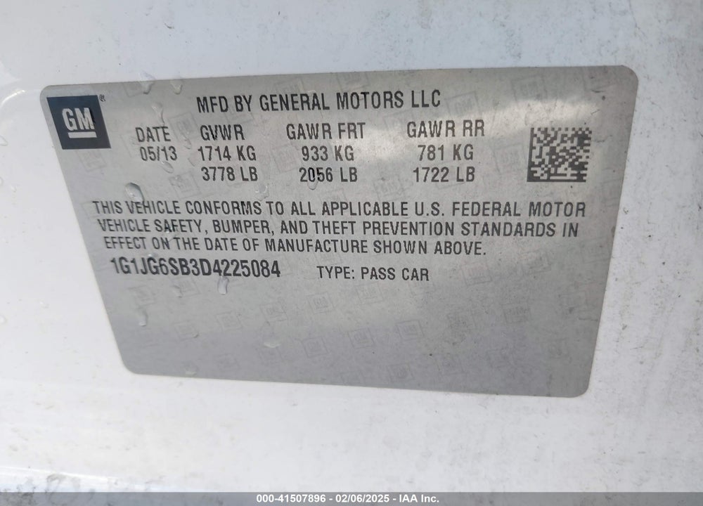 2013 CHEVROLET SONIC VIN: 1G1JG6SB3D4225084