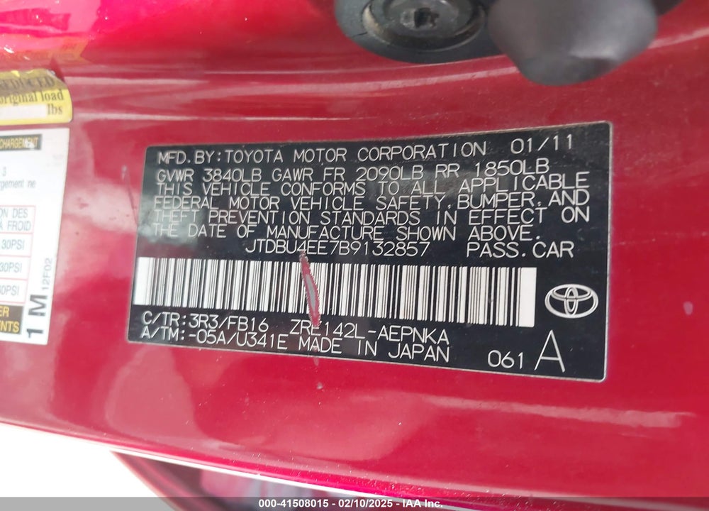 2011 TOYOTA COROLLA LE VIN: JTDBU4EE7B9132857