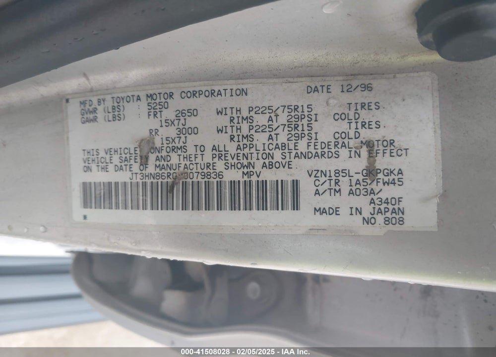 1997 TOYOTA 4RUNNER SR5 V6 VIN: JT3HN86R0V0079836
