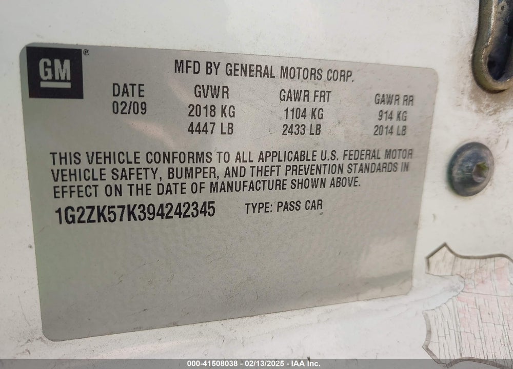 2009 PONTIAC G6 NEW GT VIN: 1G2ZK57K394242345