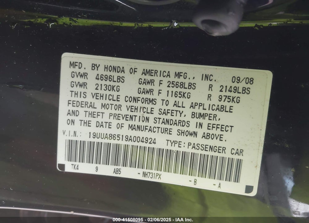 2009 ACURA TL 3.5 VIN: 19UUA86519A004924
