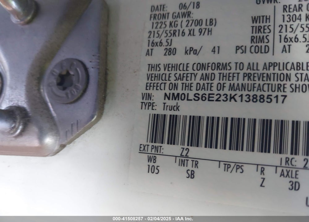 2019 FORD TRANSIT CONNECT XL VIN: NM0LS6E23K1388517