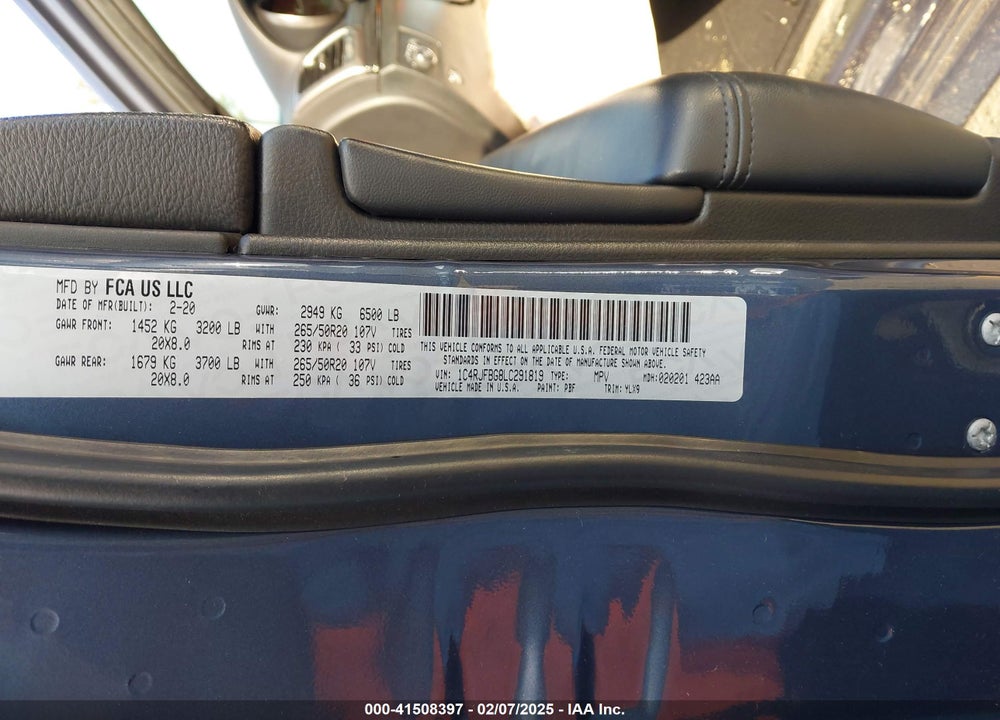 2020 JEEP GRAND CHEROKEE VIN: 1C4RJFBG8LC291819