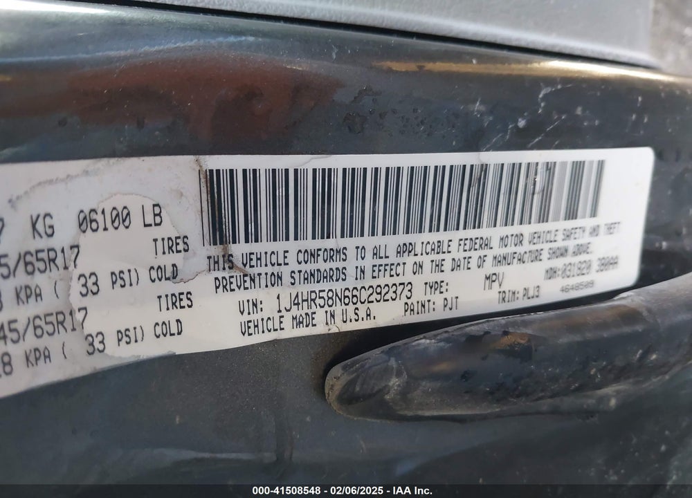 2006 JEEP GRAND CHEROKEE LIMITED VIN: 1J4HR58N66C292373