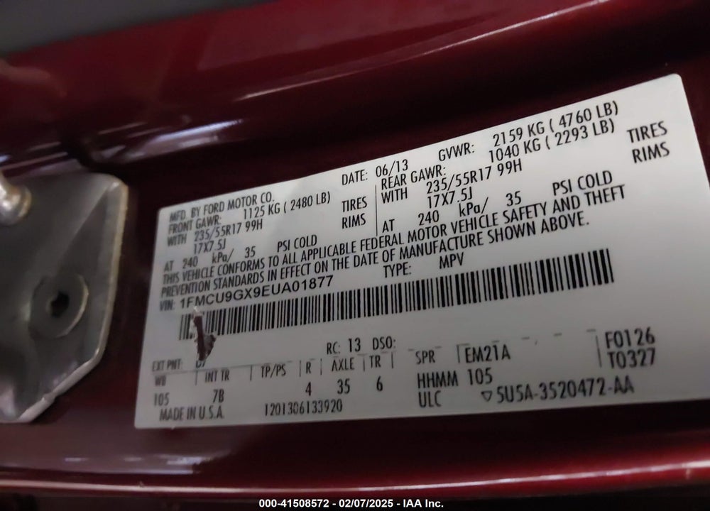 2014 FORD ESCAPE SE VIN: 1FMCU9GX9EUA01877