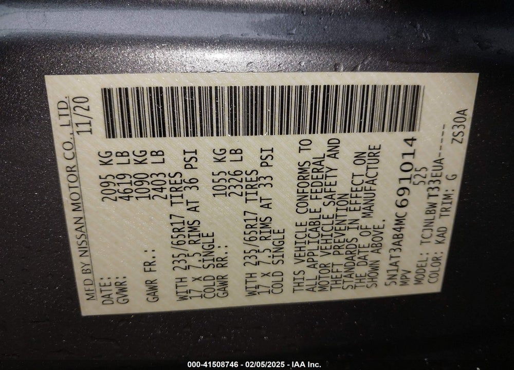 2021 NISSAN ROGUE VIN: 5N1AT3AB4MC691014