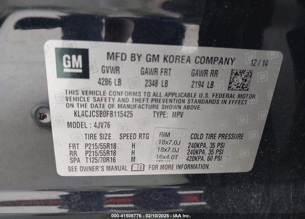 2015 BUICK ENCORE LEATHER VIN: KL4CJCSB0FB115425