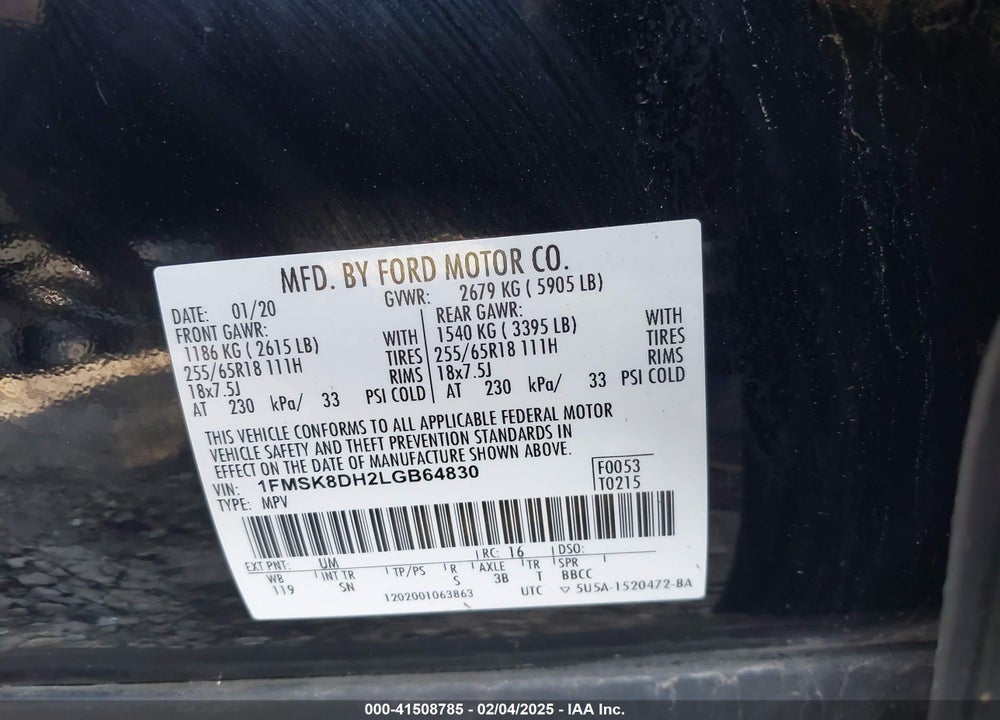 2020 FORD EXPLORER XLT VIN: 1FMSK8DH2LGB64830