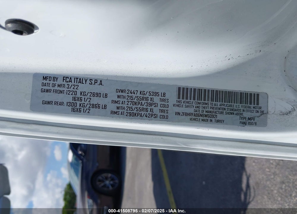 2022 RAM PROMASTER CITY CARGO VAN VIN: ZFBHRFAB6N6W60921